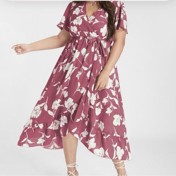 BLOOMCHIC Bloom Floral Ruffle Knot Side Wrap Dress Pink Size 10 - Picture 3 of 14